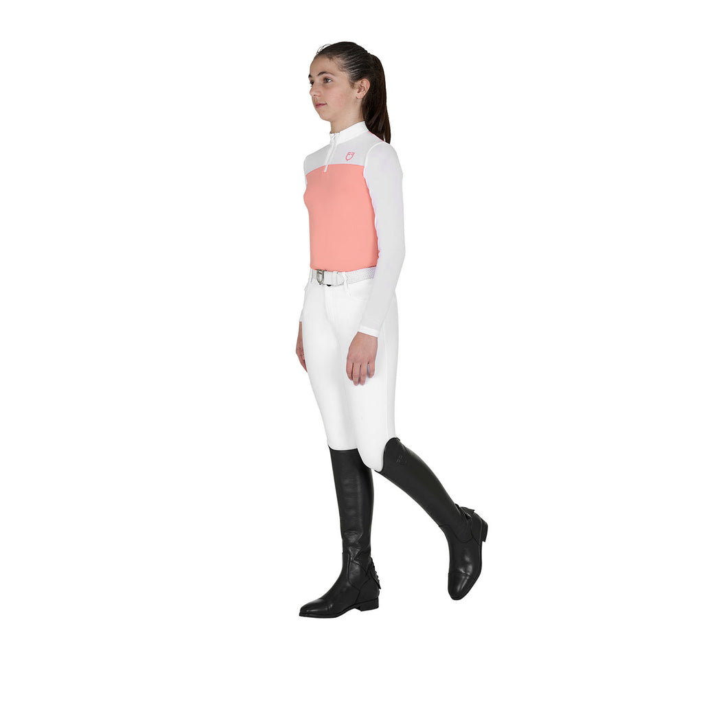 Girls' long-sleeved competition polo shirt with micro-mesh inserts
