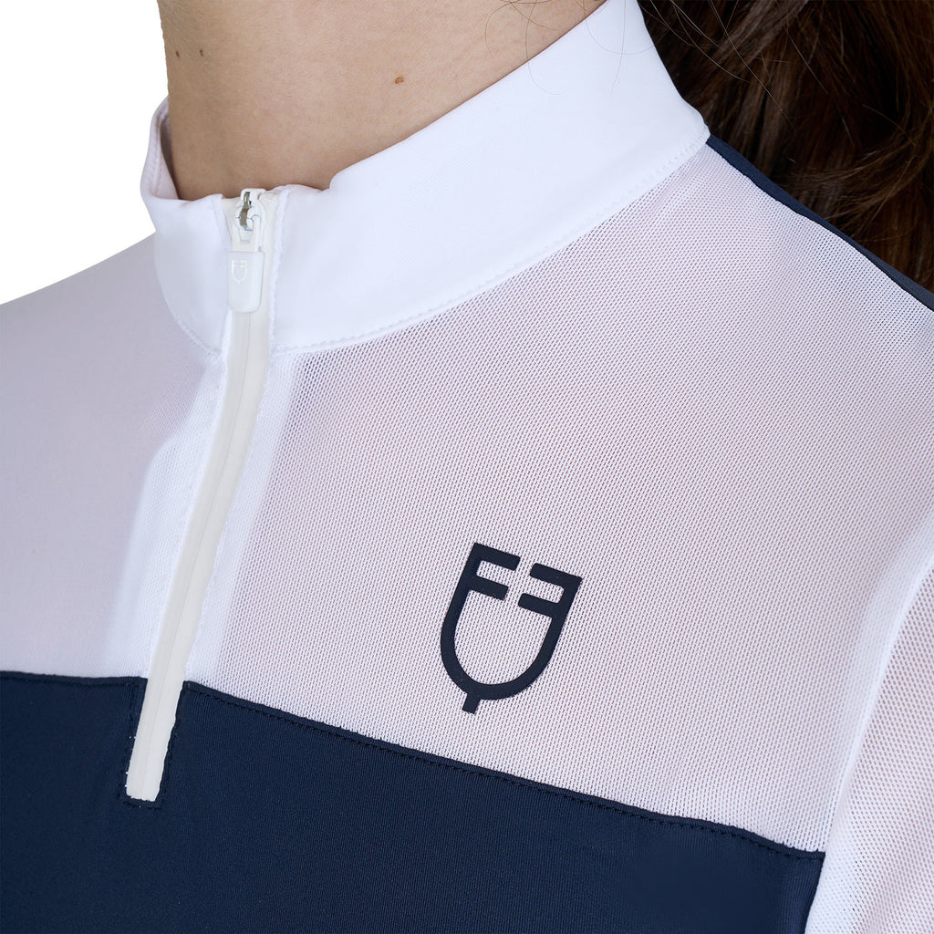 Girls' long-sleeved competition polo shirt with micro-mesh inserts