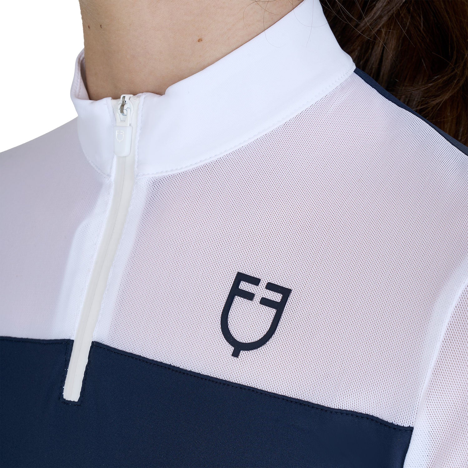 Girls' long-sleeved competition polo shirt with micro-mesh inserts