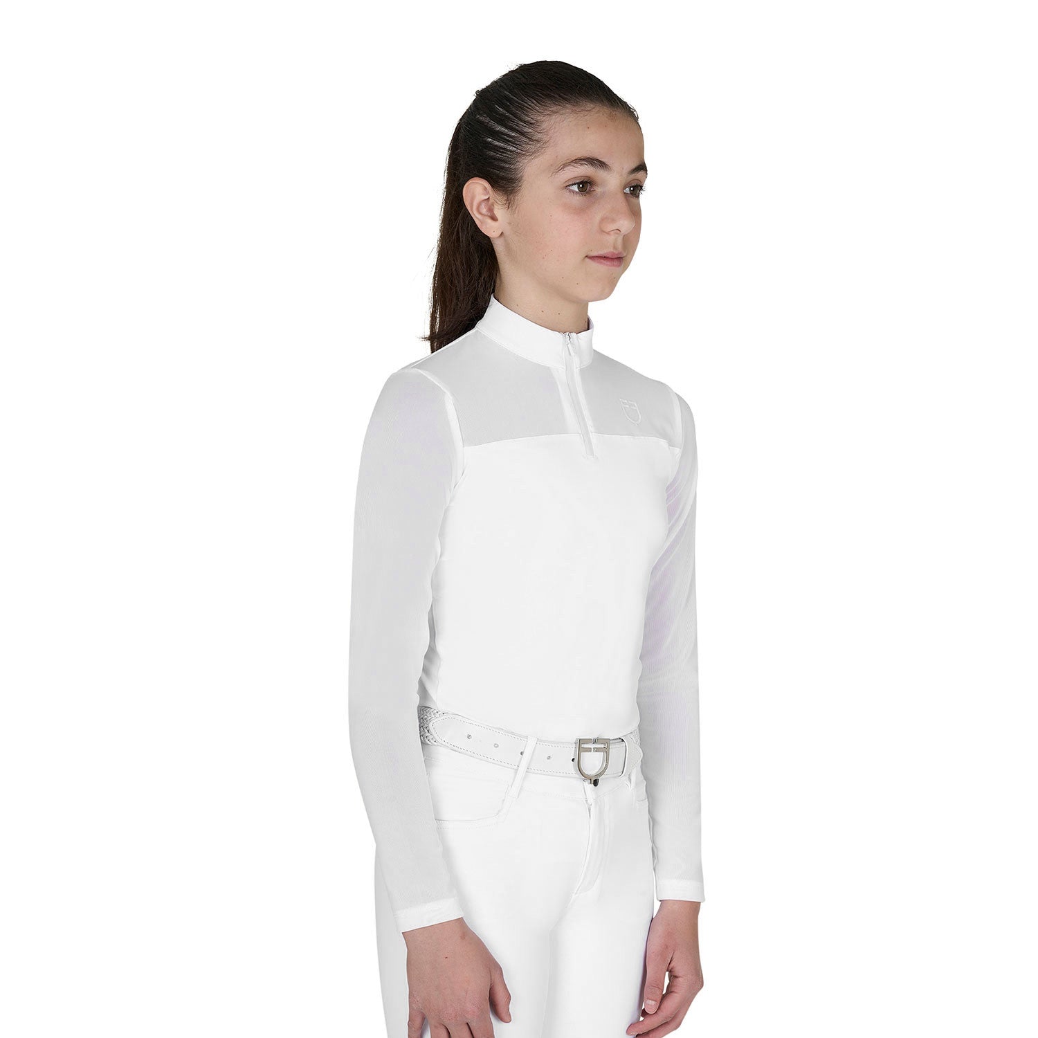 Equestro Girls' long-sleeved competition polo shirt with micro-mesh inserts