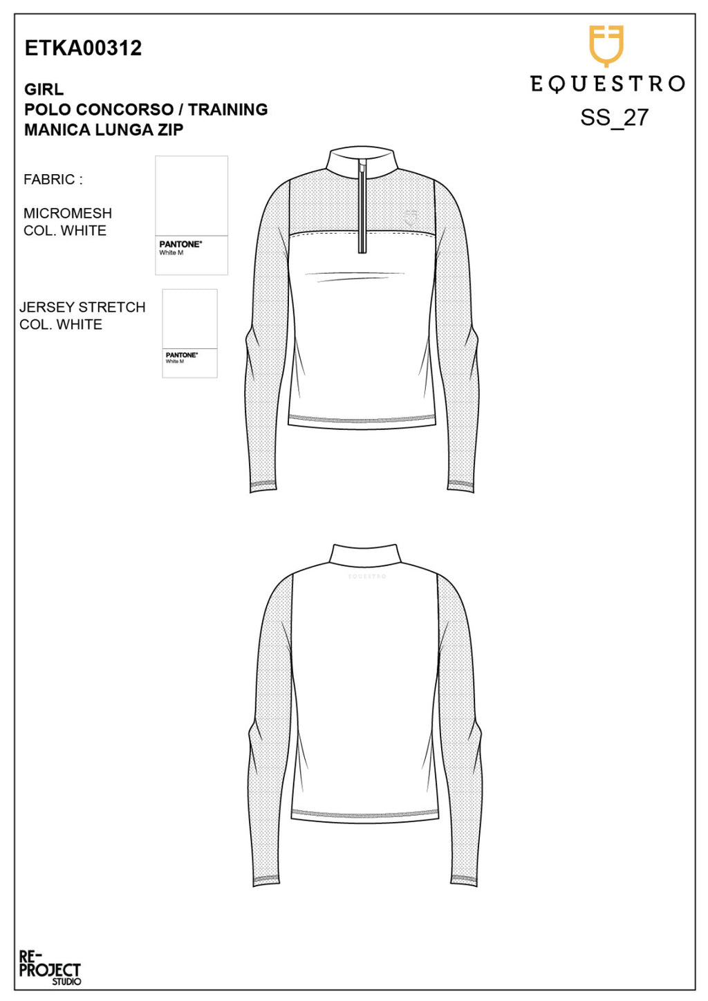 Girls' long-sleeved competition polo shirt with micro-mesh inserts