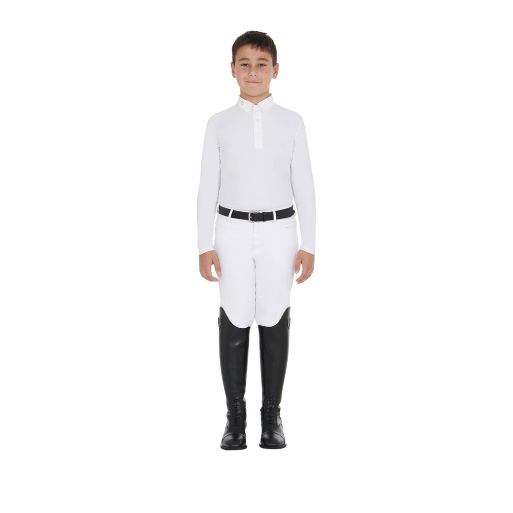 Boy's long-sleeved polo shirt in technical fleece fabric