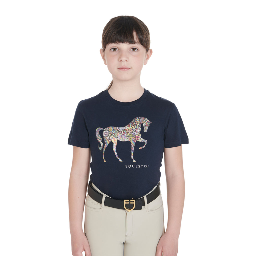 Kids' slim fit t-shirt with horse floral silhouette