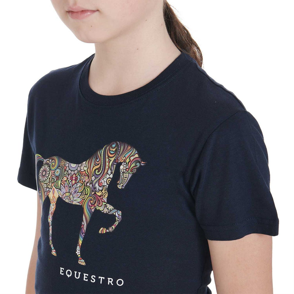 Kids' slim fit t-shirt with horse floral silhouette