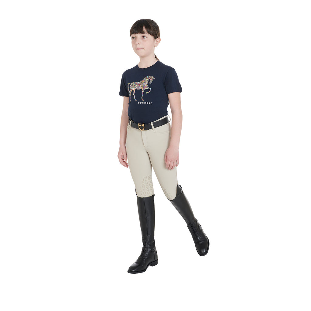 Kids' slim fit t-shirt with horse floral silhouette