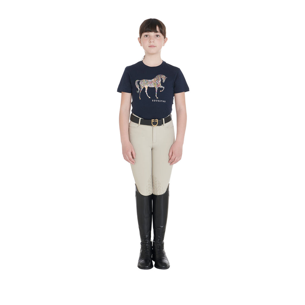 Kids' slim fit t-shirt with horse floral silhouette