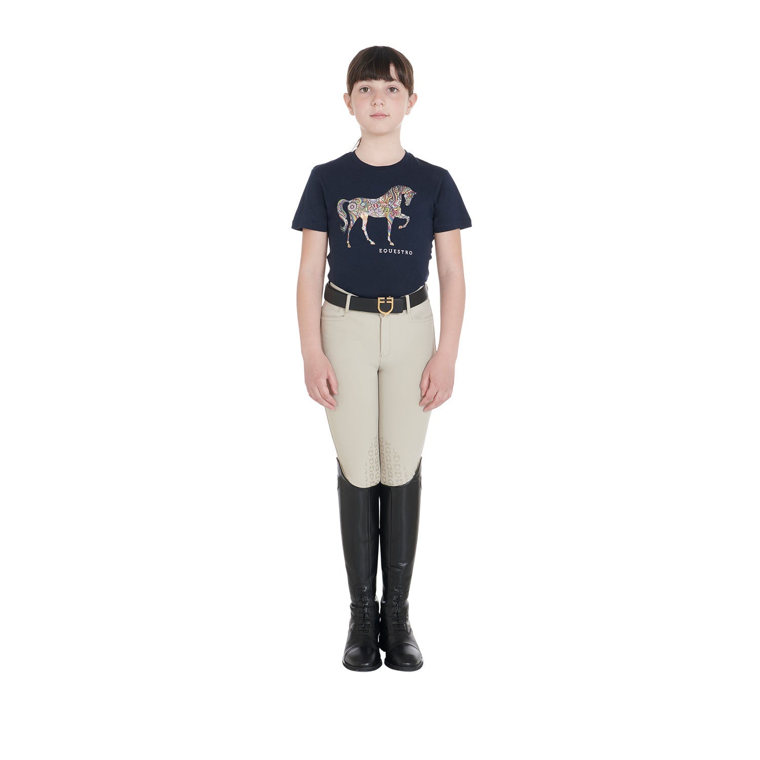 Kids' slim fit t-shirt with horse floral silhouette