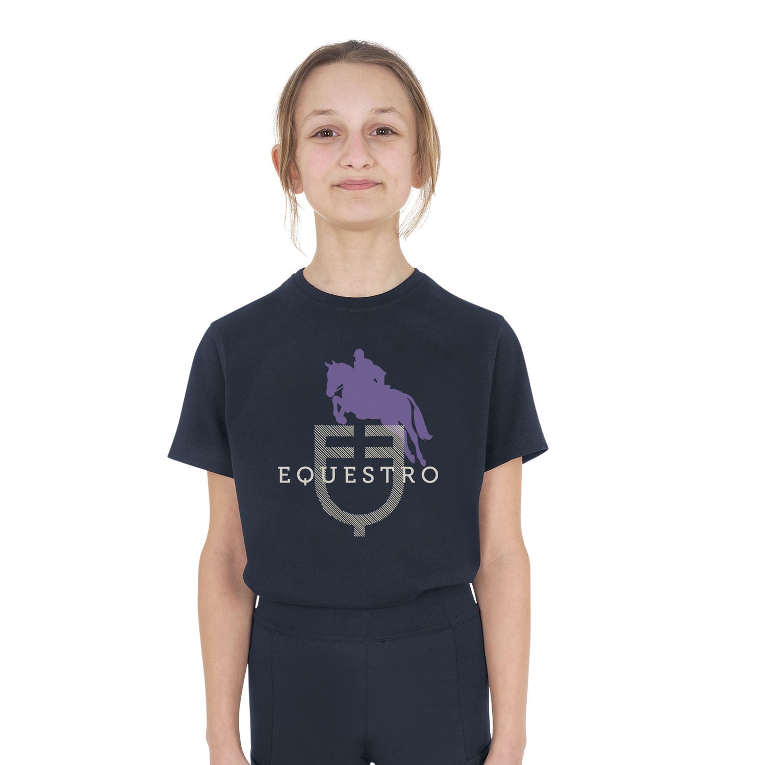 Equestro Kids' unisex Horse Jump Glossy cotton T-shirt