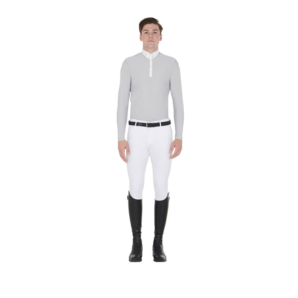 Men's long-sleeved polo shirt in technical fleece fabric