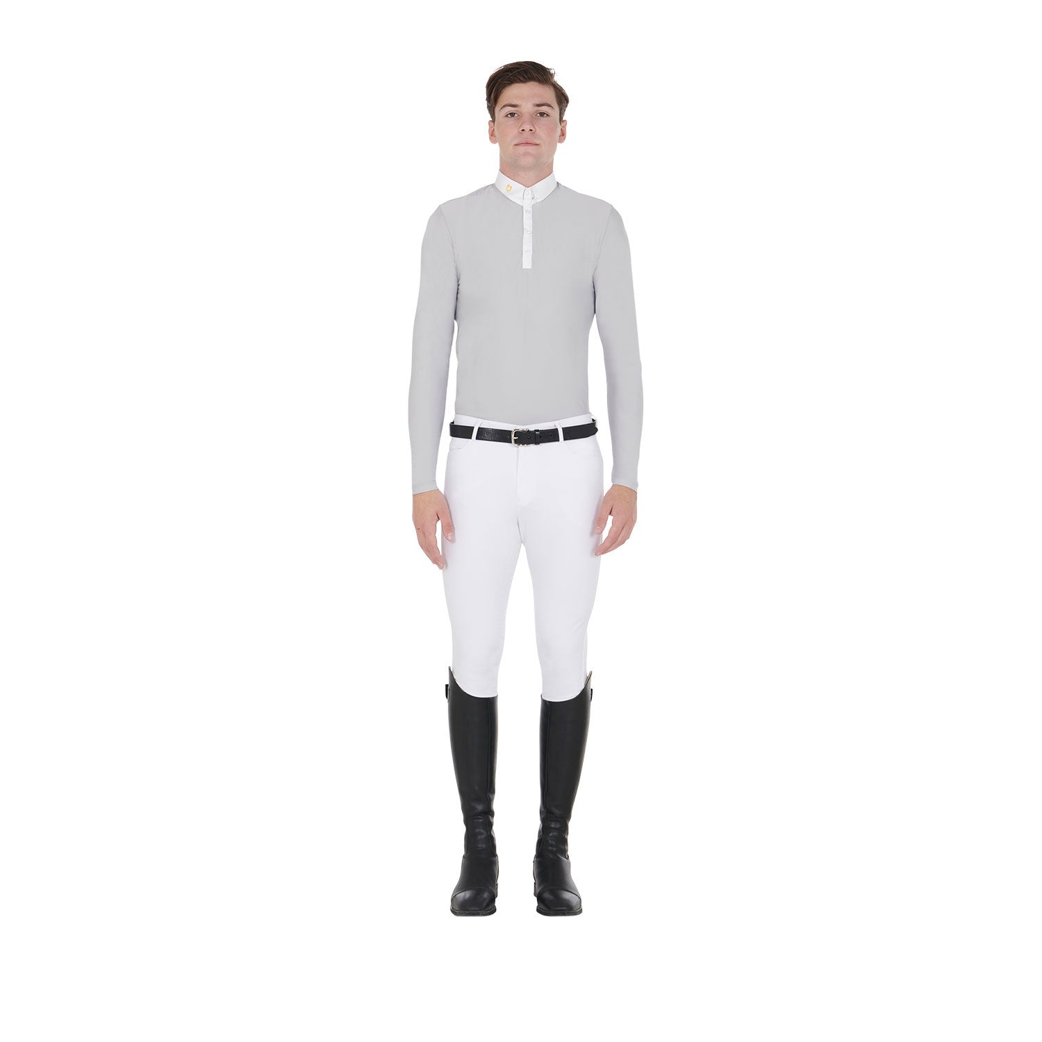 Men's long-sleeved polo shirt in technical fleece fabric