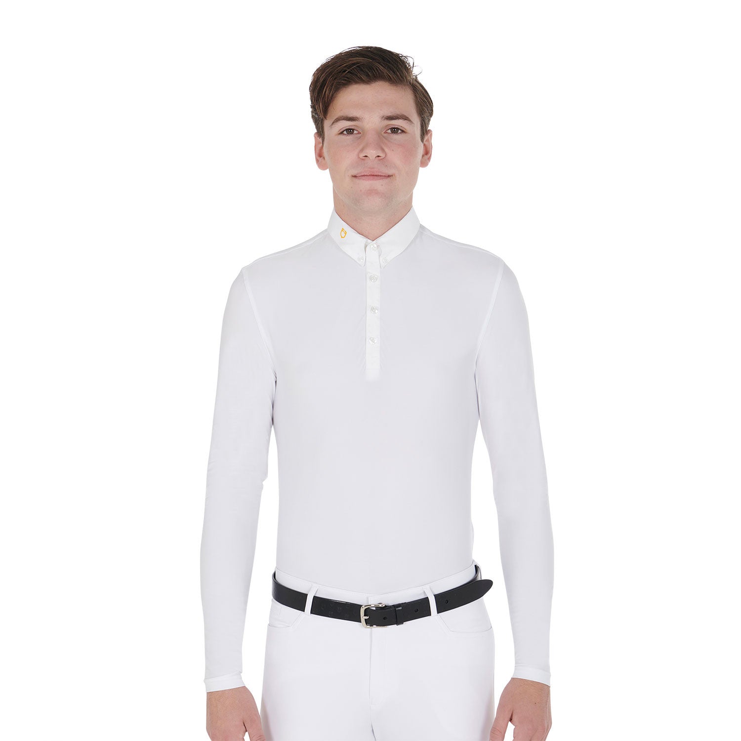 Equestro Men's long-sleeved polo shirt in technical fleece fabric