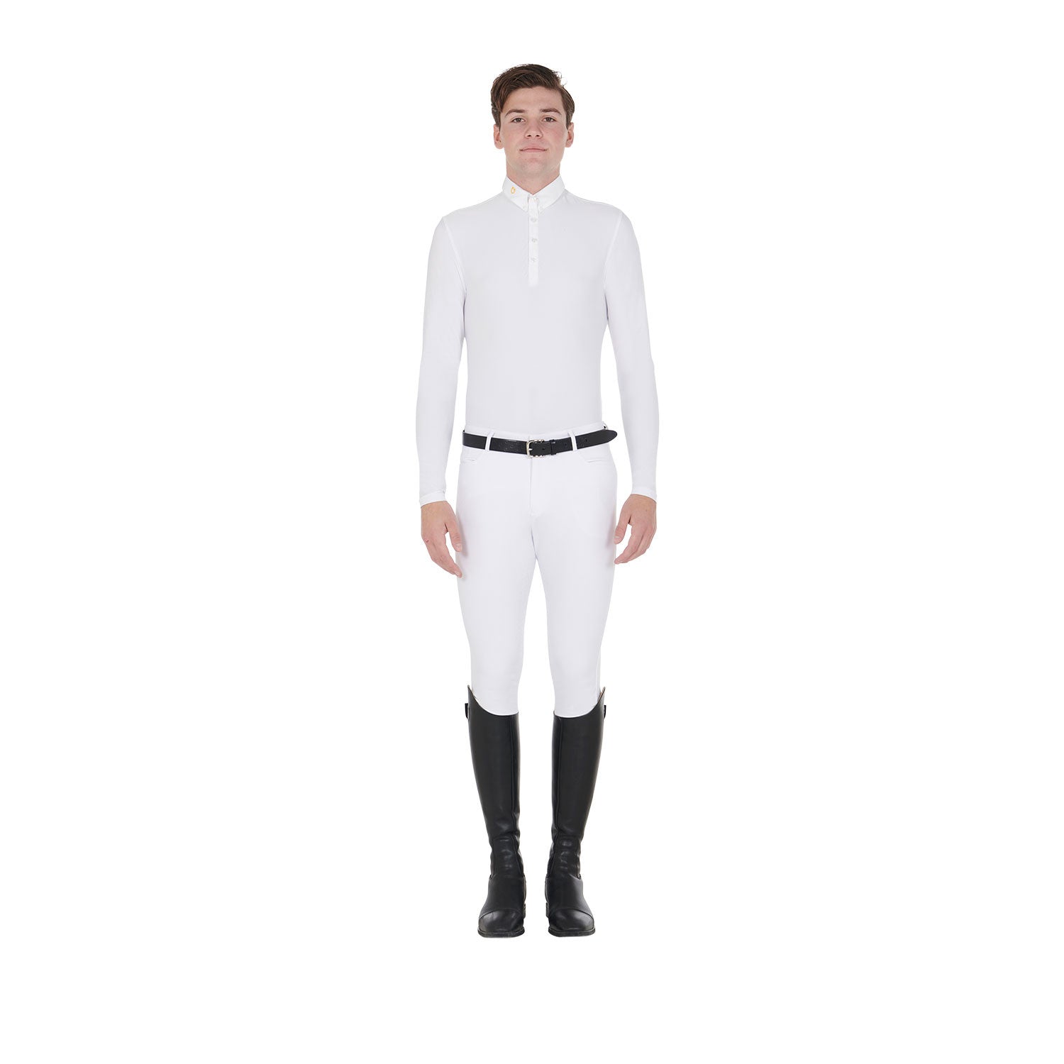 Men's long-sleeved polo shirt in technical fleece fabric