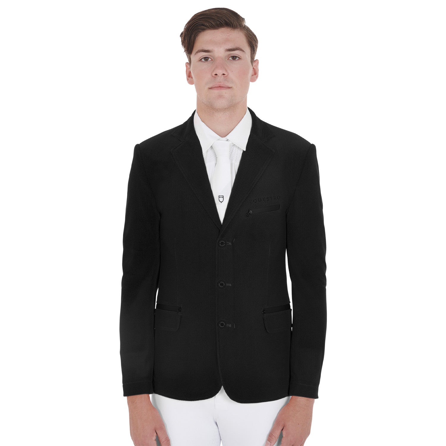 Equestro Men's competition jacket three buttons perforated fabric