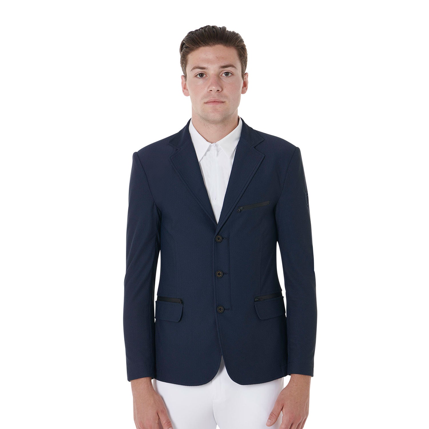 Equestro Men's competition jacket three buttons perforated fabric