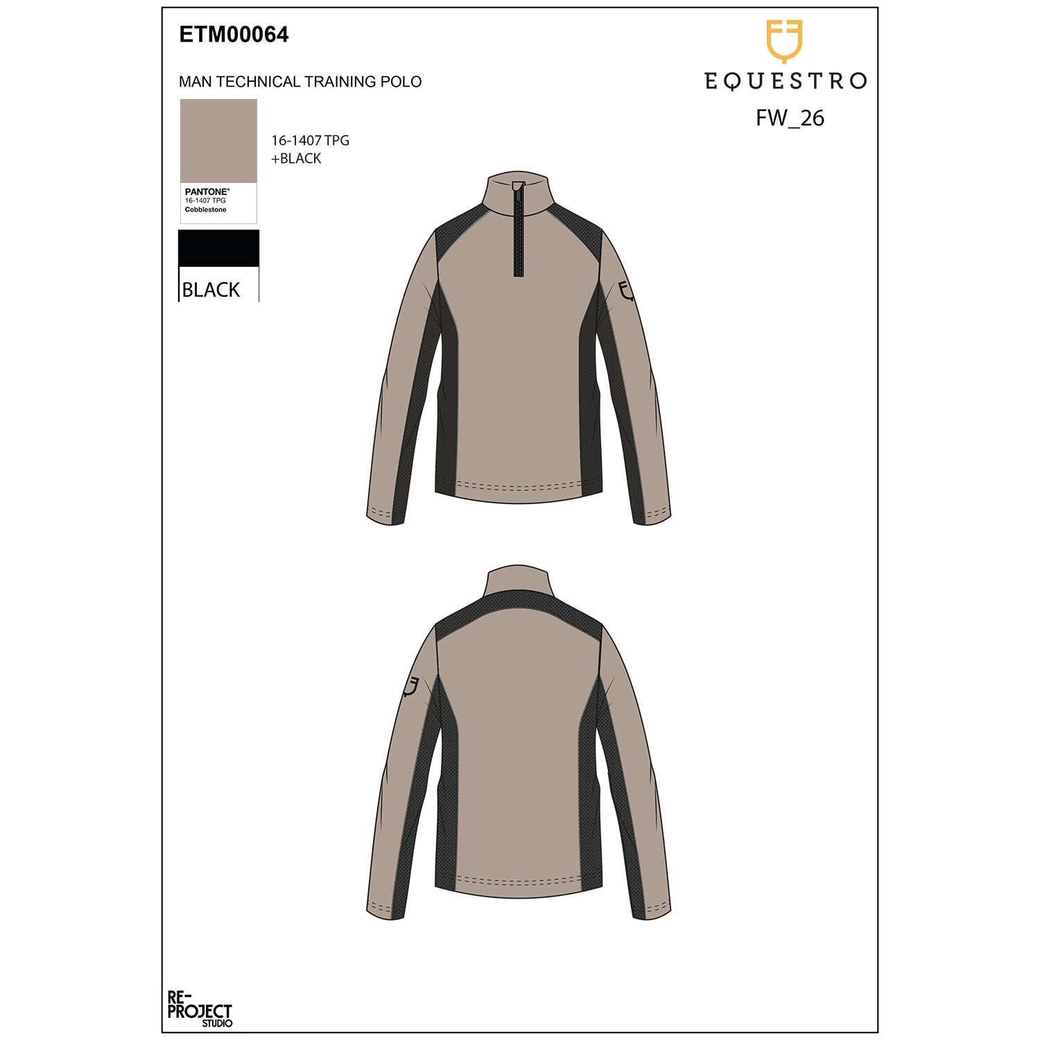 Equestro Men's slim fit long-sleeved training polo shirt