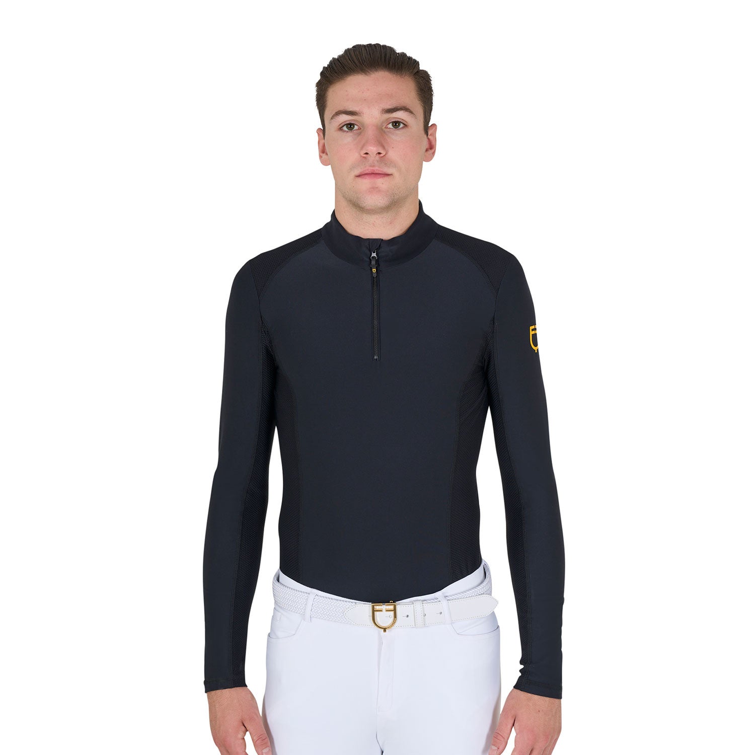 Equestro Men's slim fit long-sleeved training polo shirt