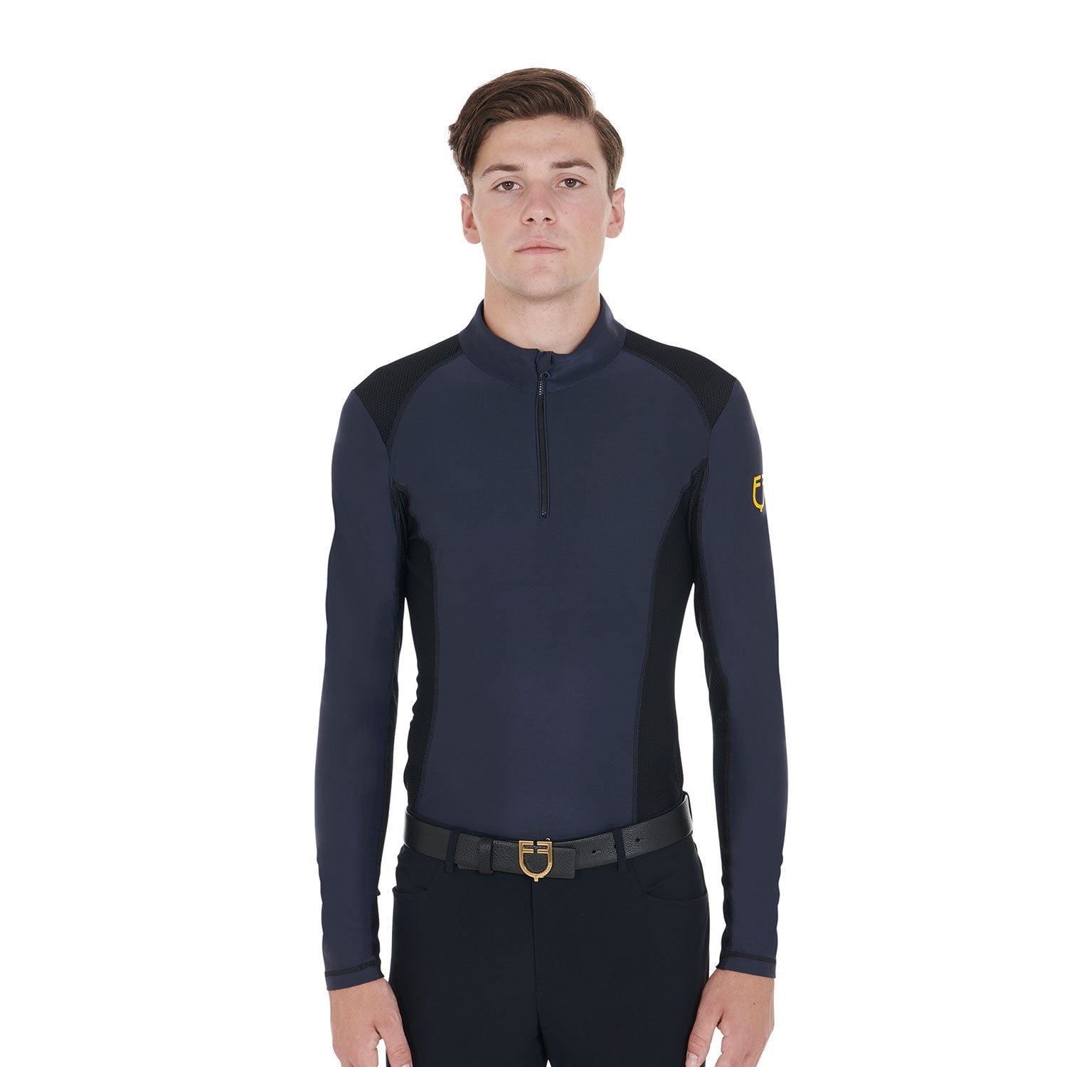 Equestro Men's slim fit long-sleeved training polo shirt