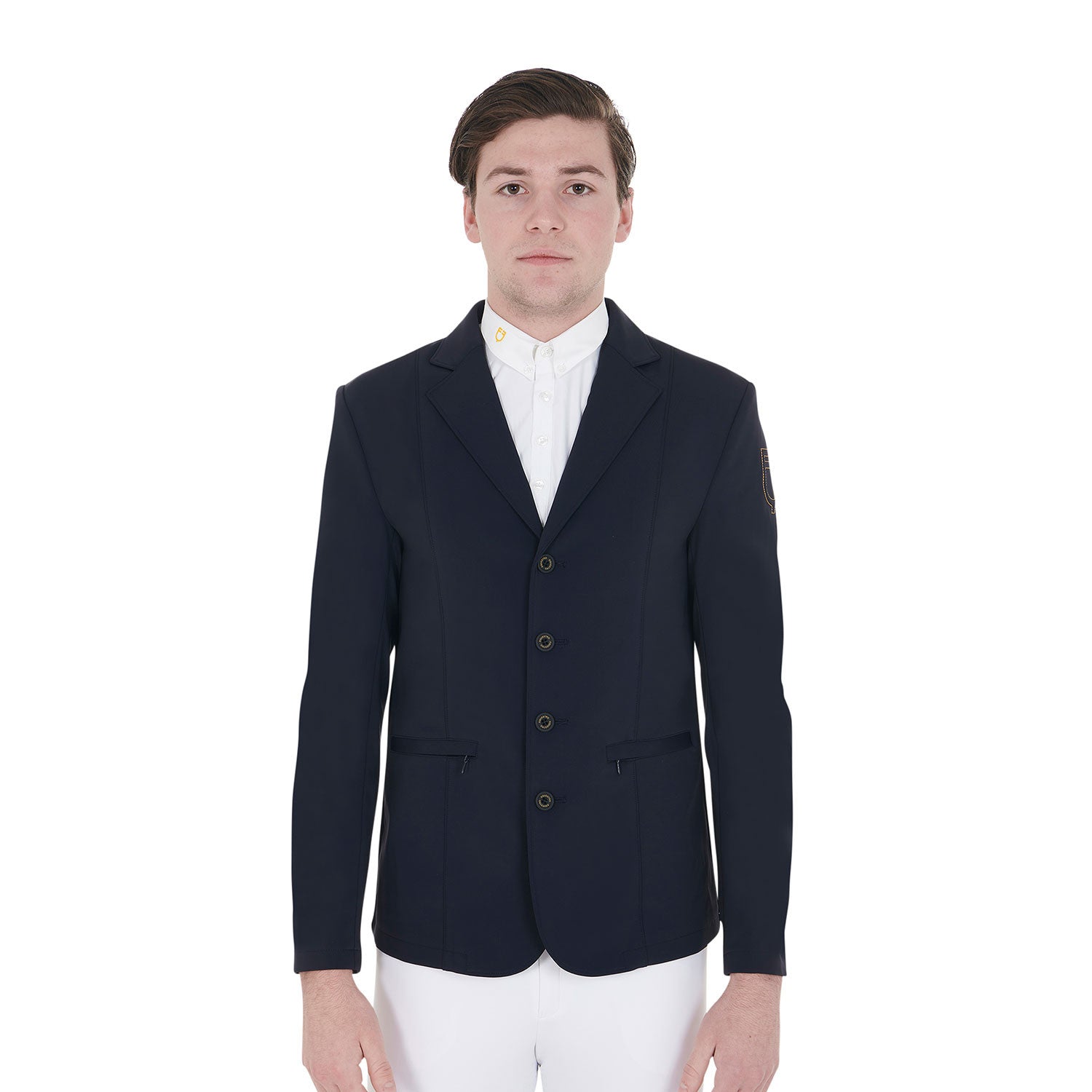 Equestro Men's competition jacket with contrasting embroidered logo