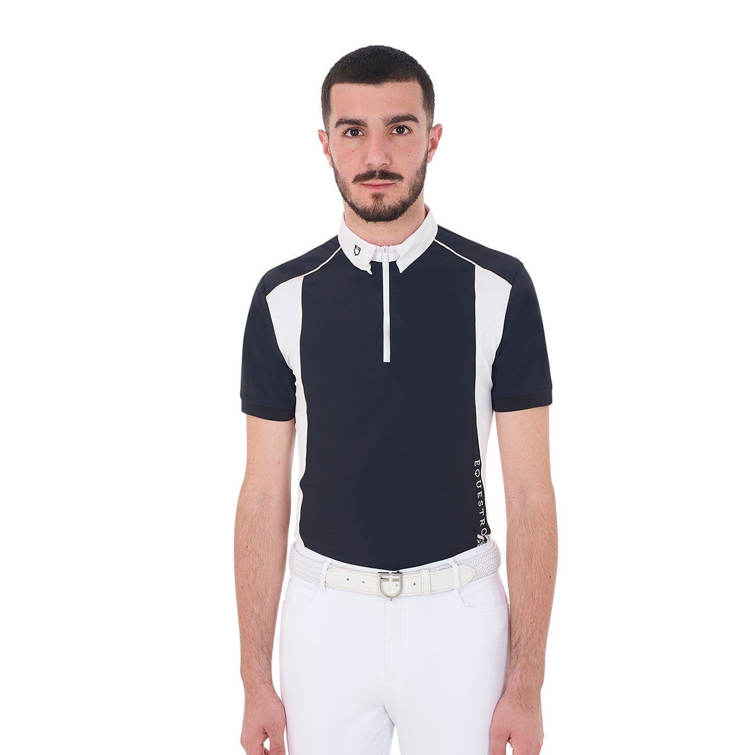 Equestro Men's slim fit polo shirt in technical fabric with piping
