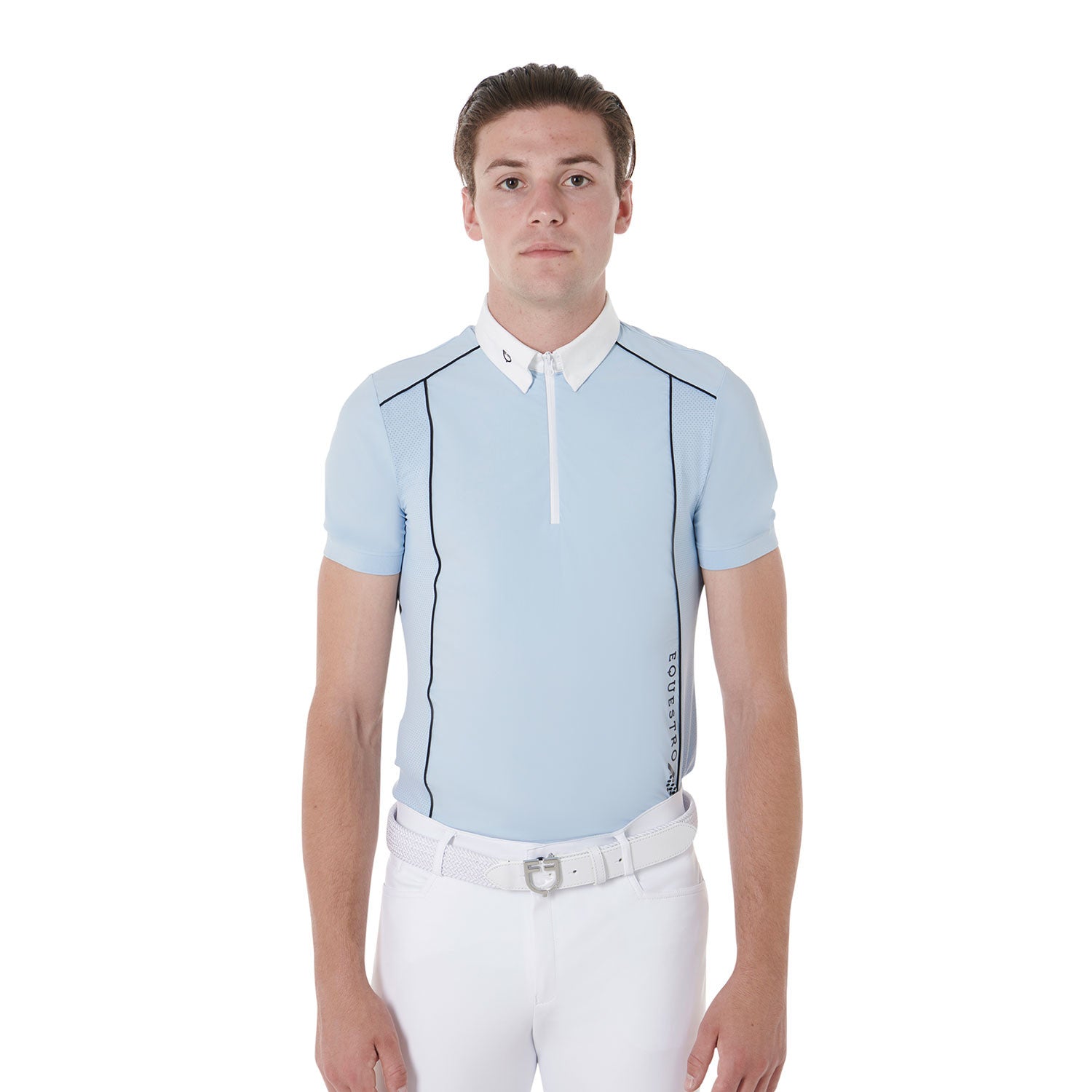 Equestro Men's slim fit polo shirt in technical fabric with piping