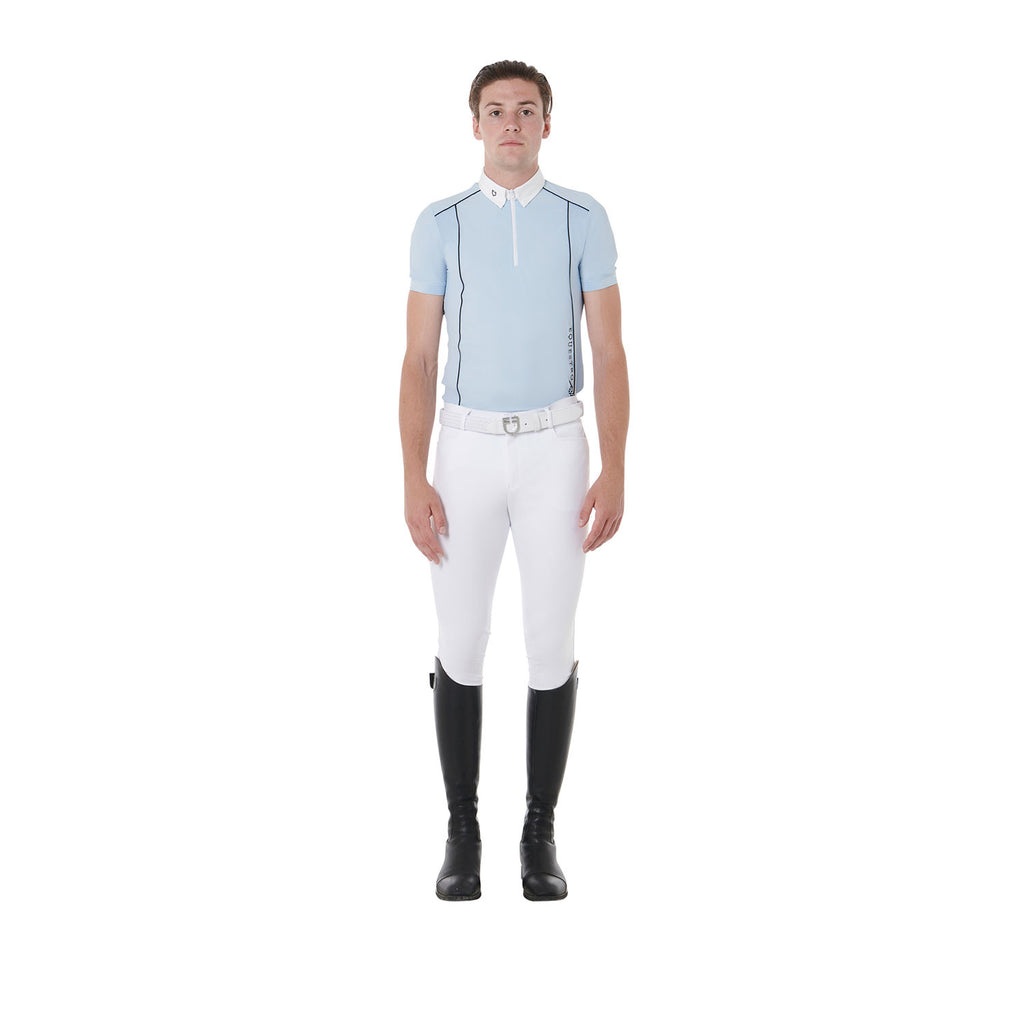 Men's slim fit polo shirt in technical fabric with piping