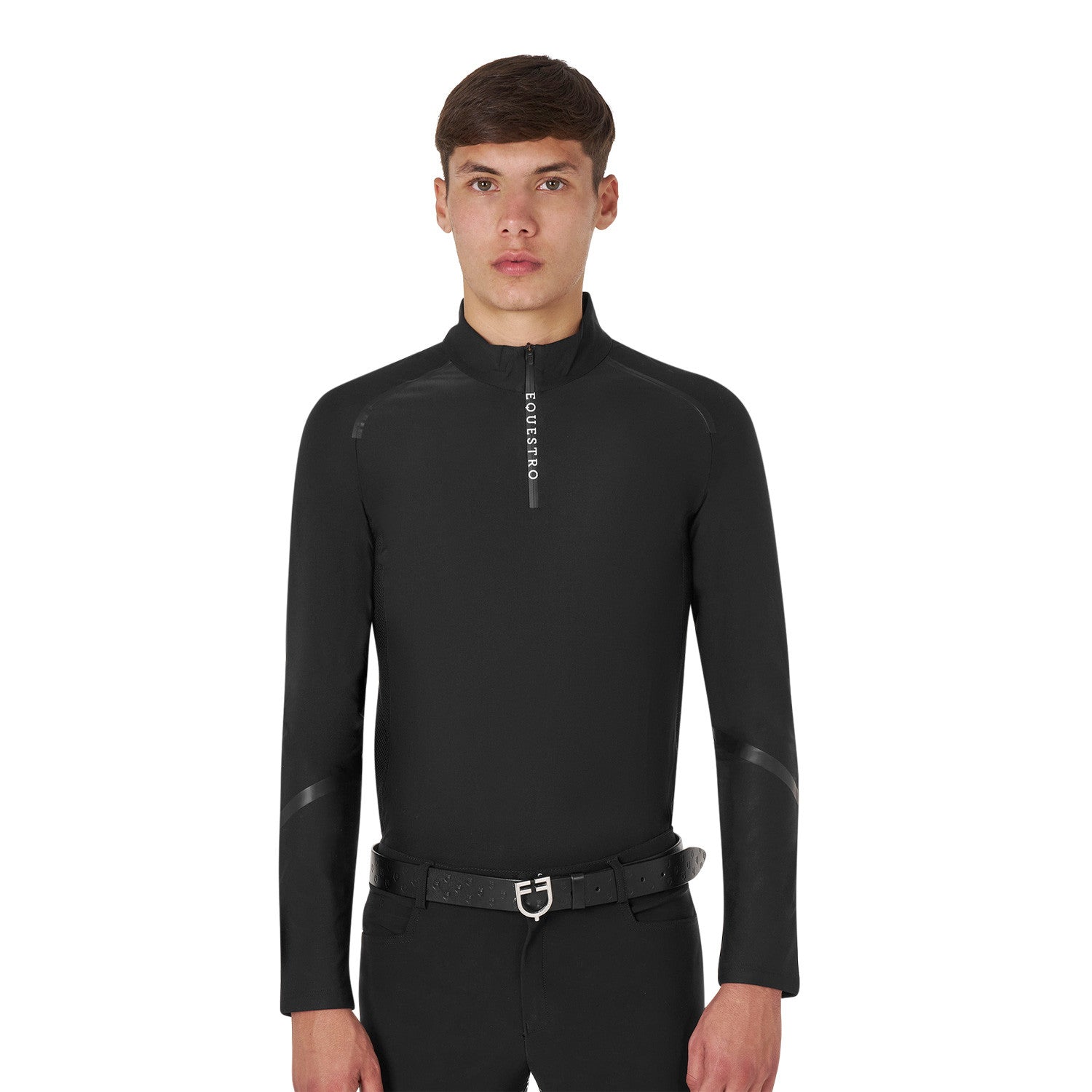 Equestro Men's slim fit long sleeve training polo shirt