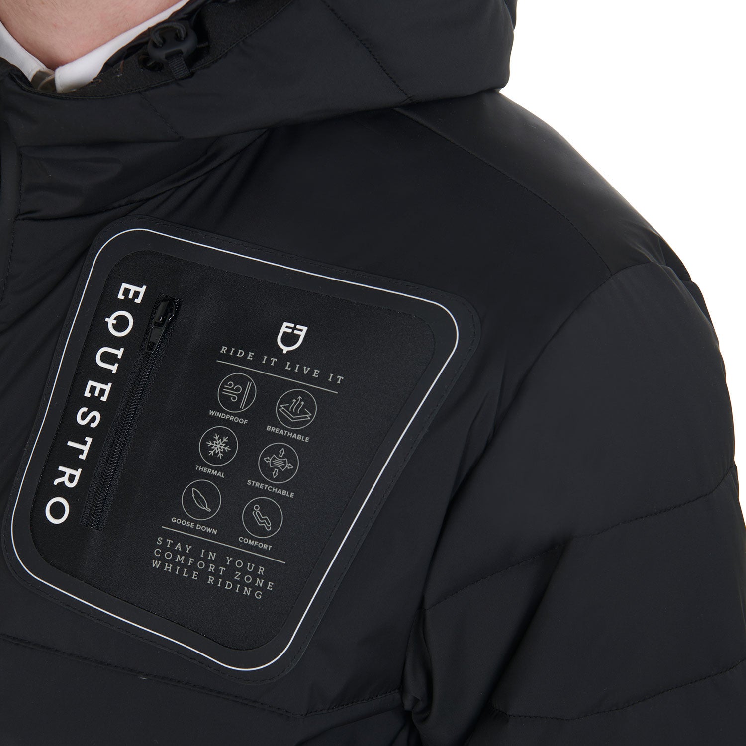 Men's stretch fabric down jacket silicone patch