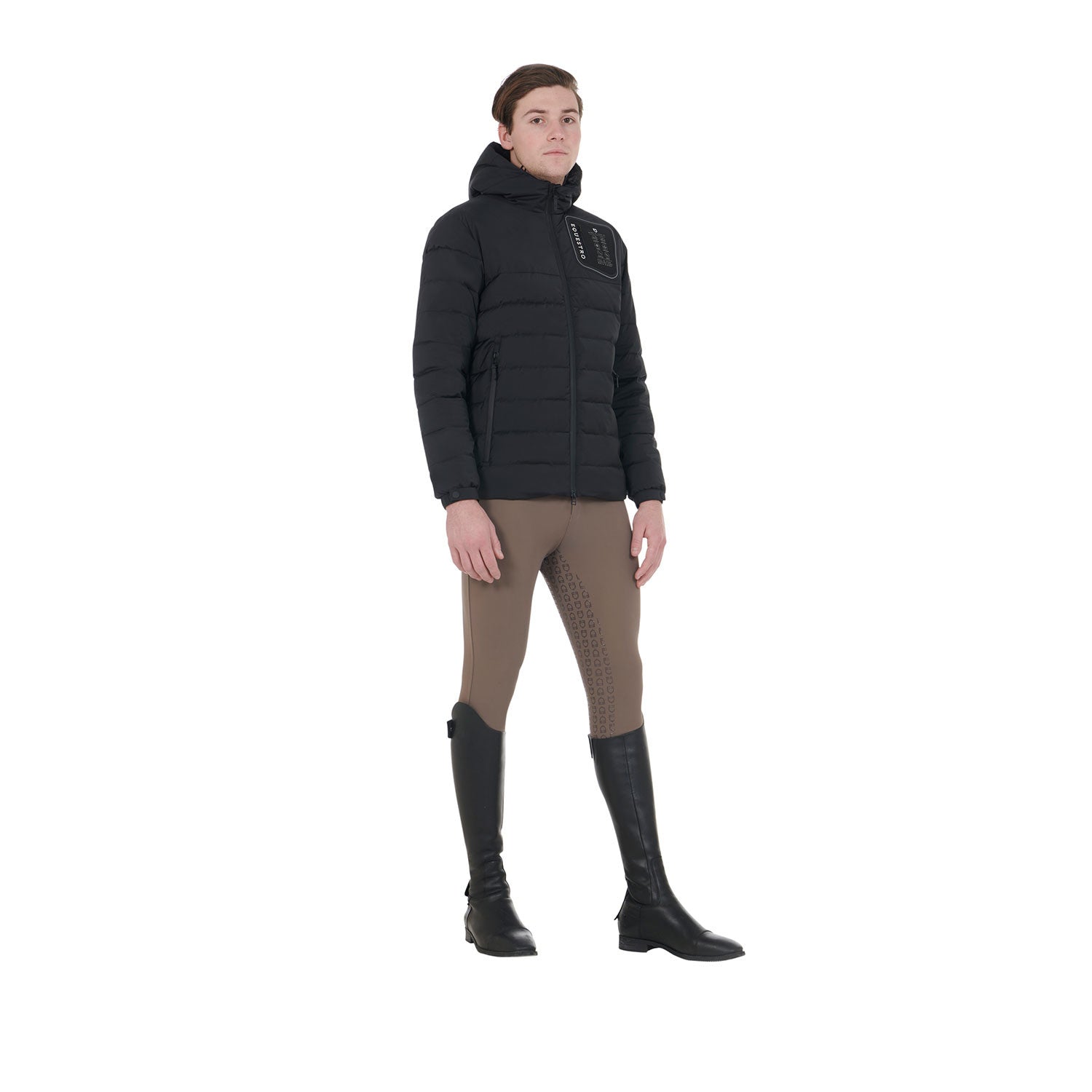 Men's stretch fabric down jacket silicone patch