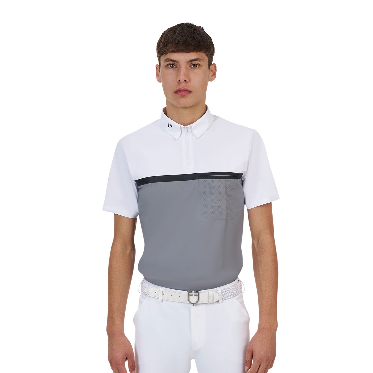 Equestro Equestro Ridertechnology men's competition polo shirt short sleeves and zip