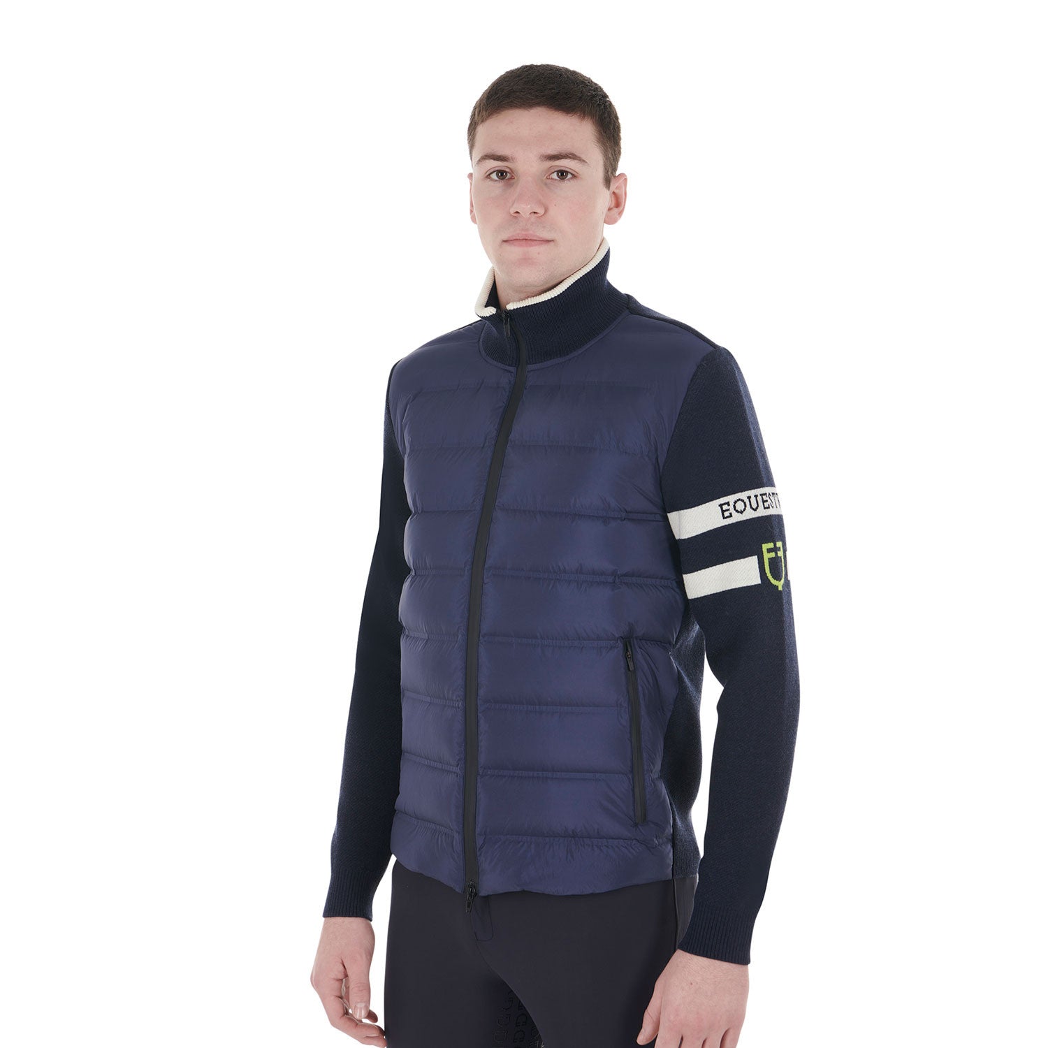 Men's jacket in nylon and knit with front zip