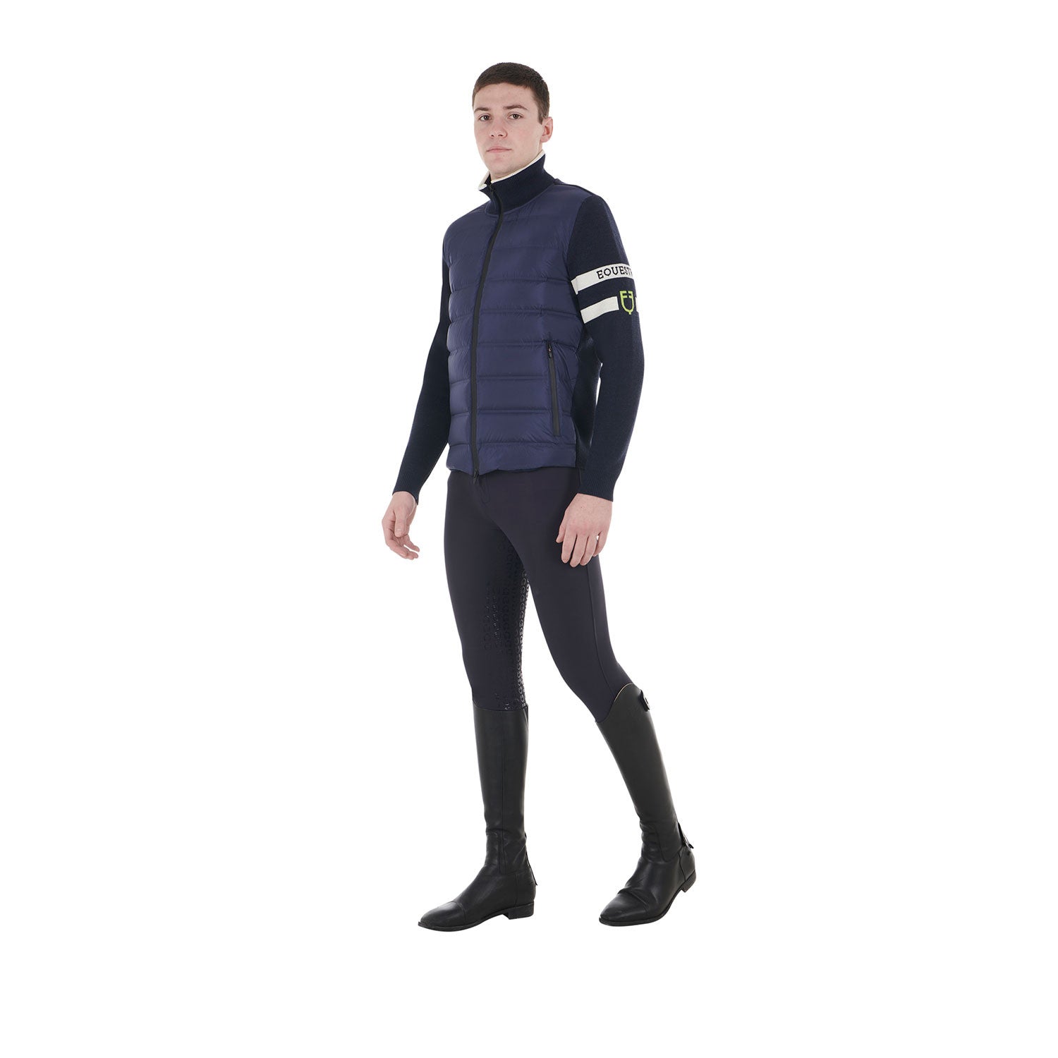 Men's jacket in nylon and knit with front zip