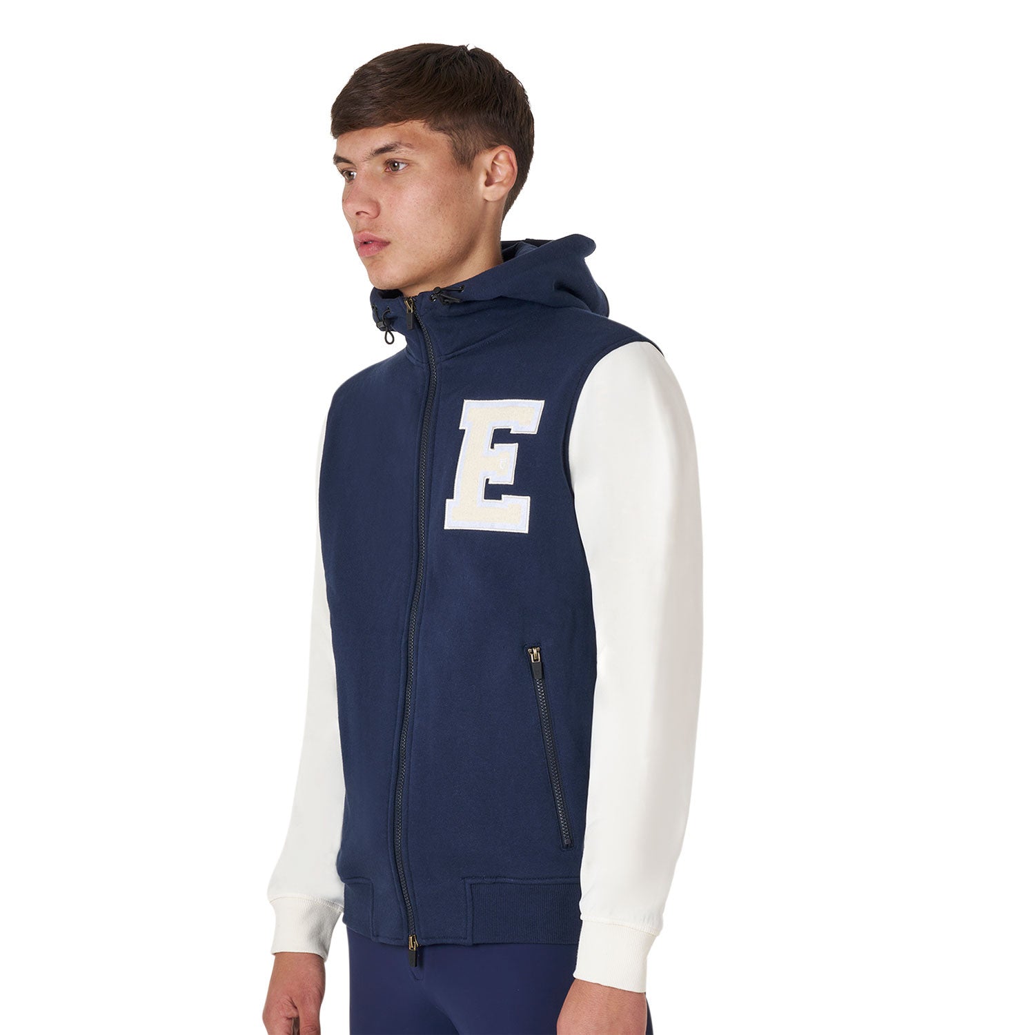 Equestro Men's institutional two-tone hoodie with front zip