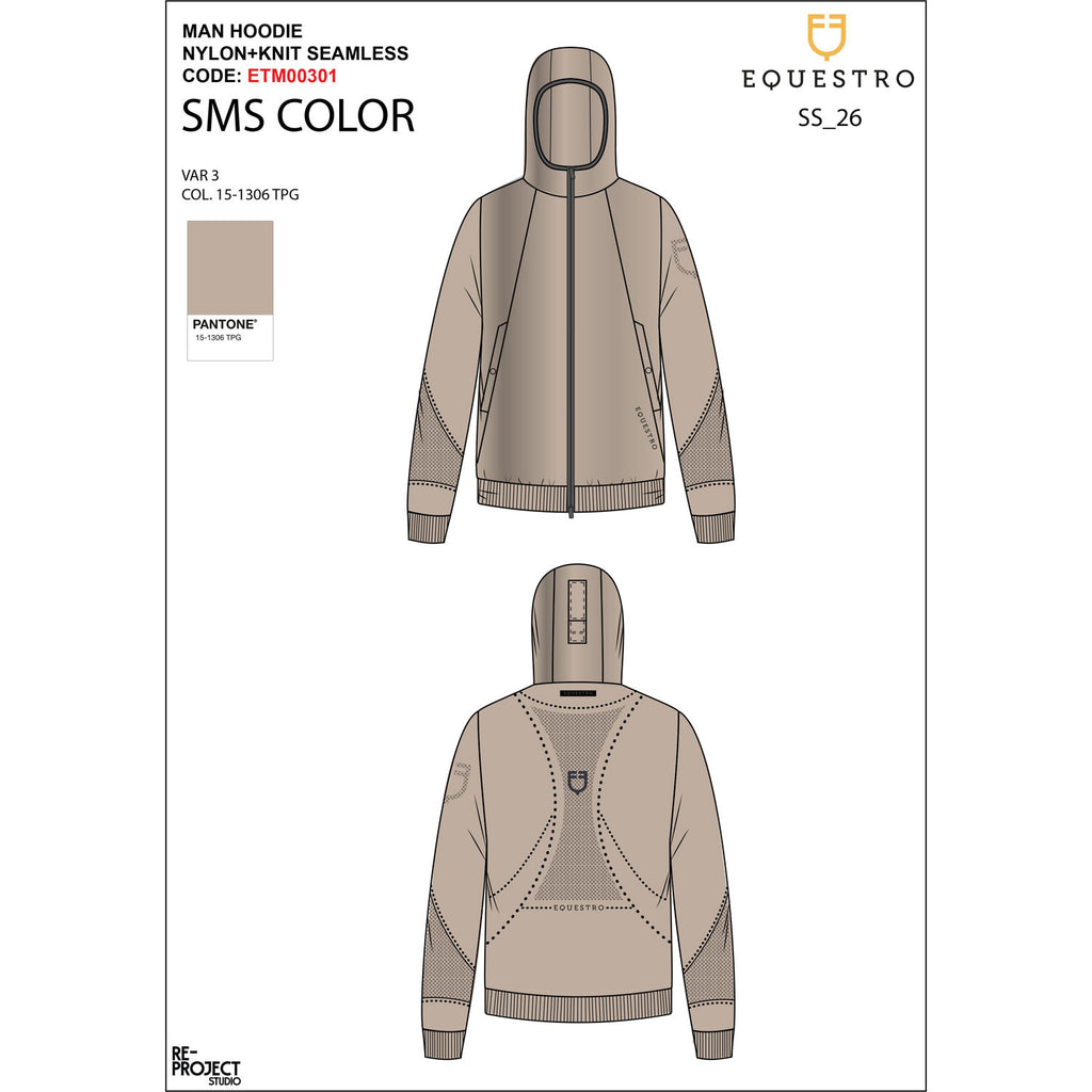 Men's technical sweatshirt with hood and micro-mesh inserts