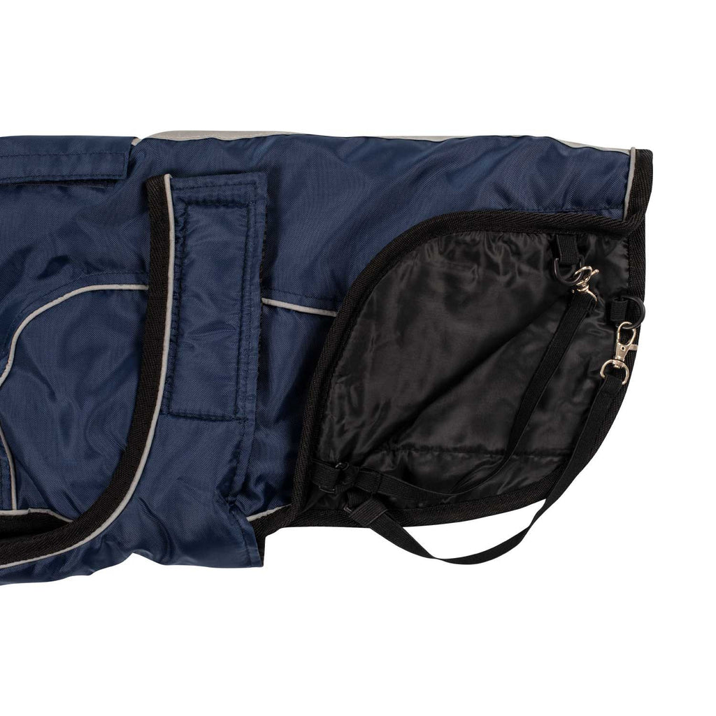 Dog coat with reflective piping