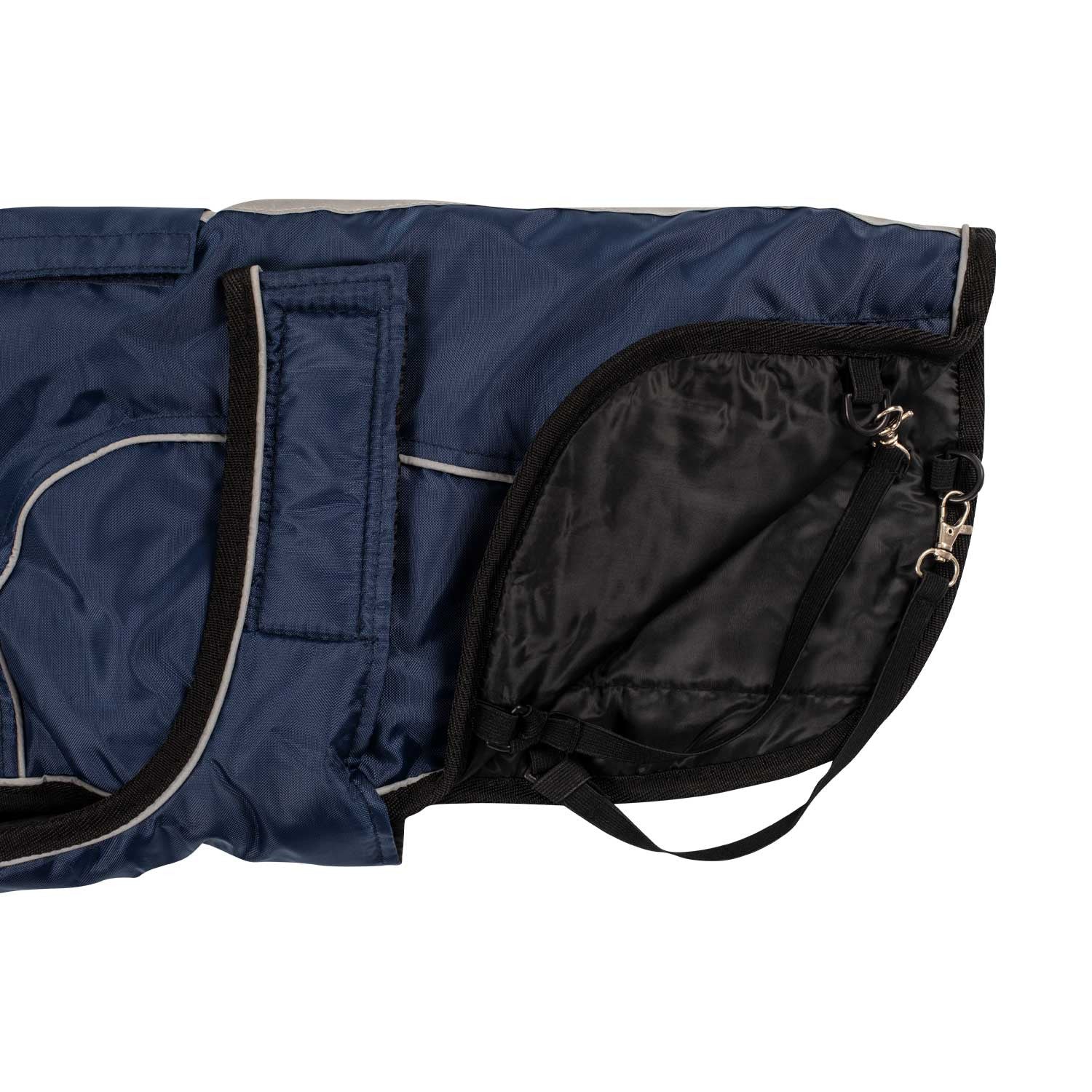 Dog coat with reflective piping