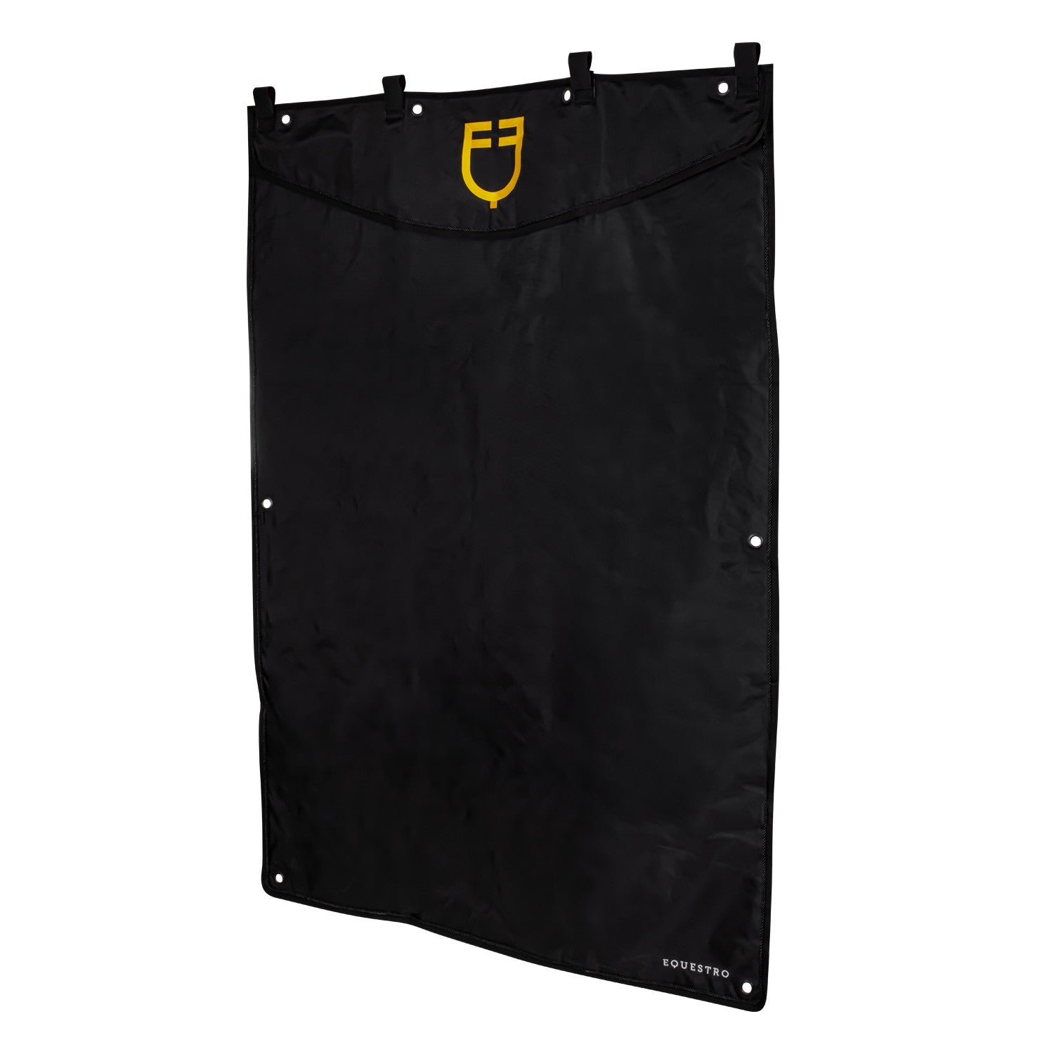 Long stable curtain with embroidered logo