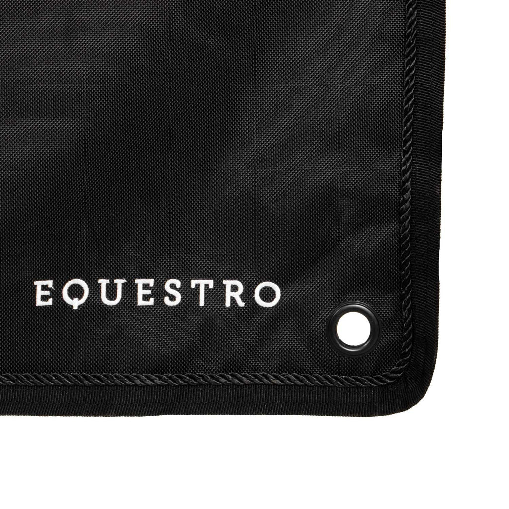 Long stable curtain with embroidered logo