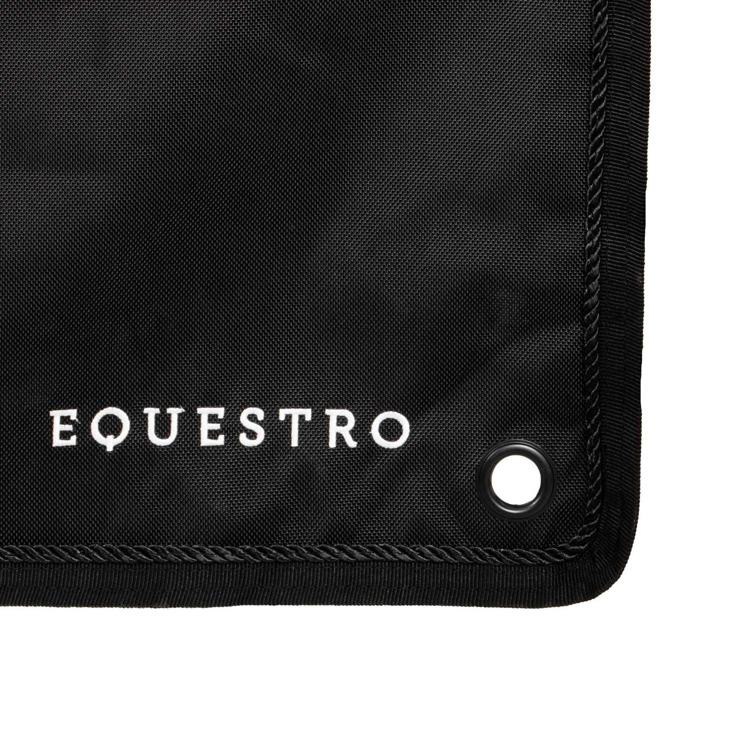 Long stable curtain with embroidered logo