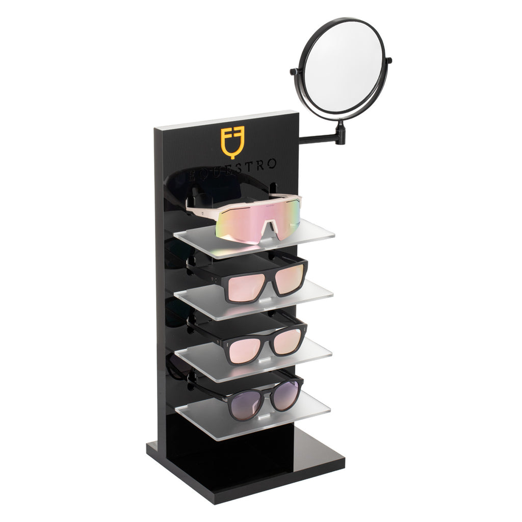 ACRYLIC SUNGLASSES HOLDER WITH LASER-CUT LOGO AND MIRROR