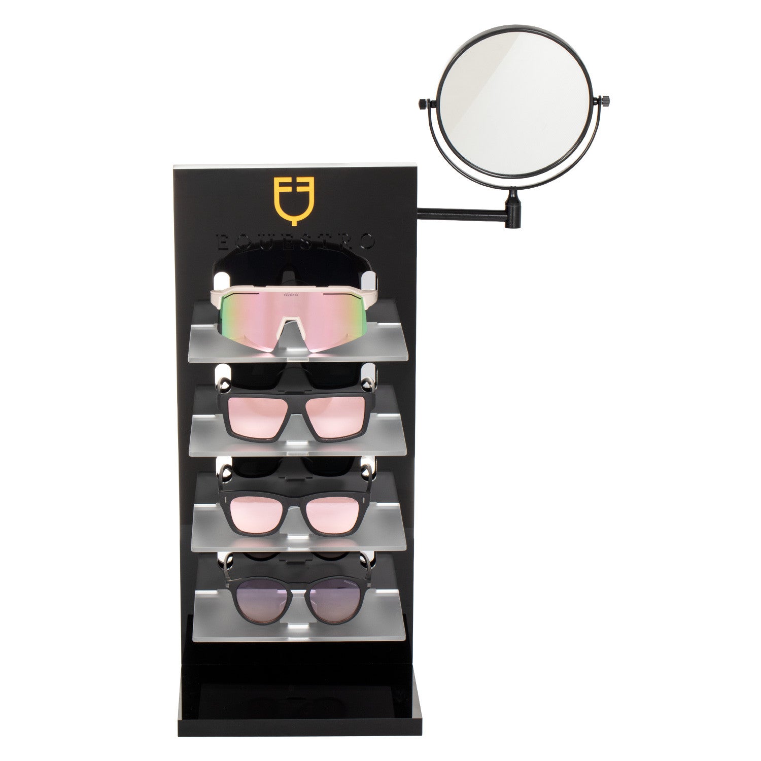 ACRYLIC SUNGLASSES HOLDER WITH LASER-CUT LOGO AND MIRROR