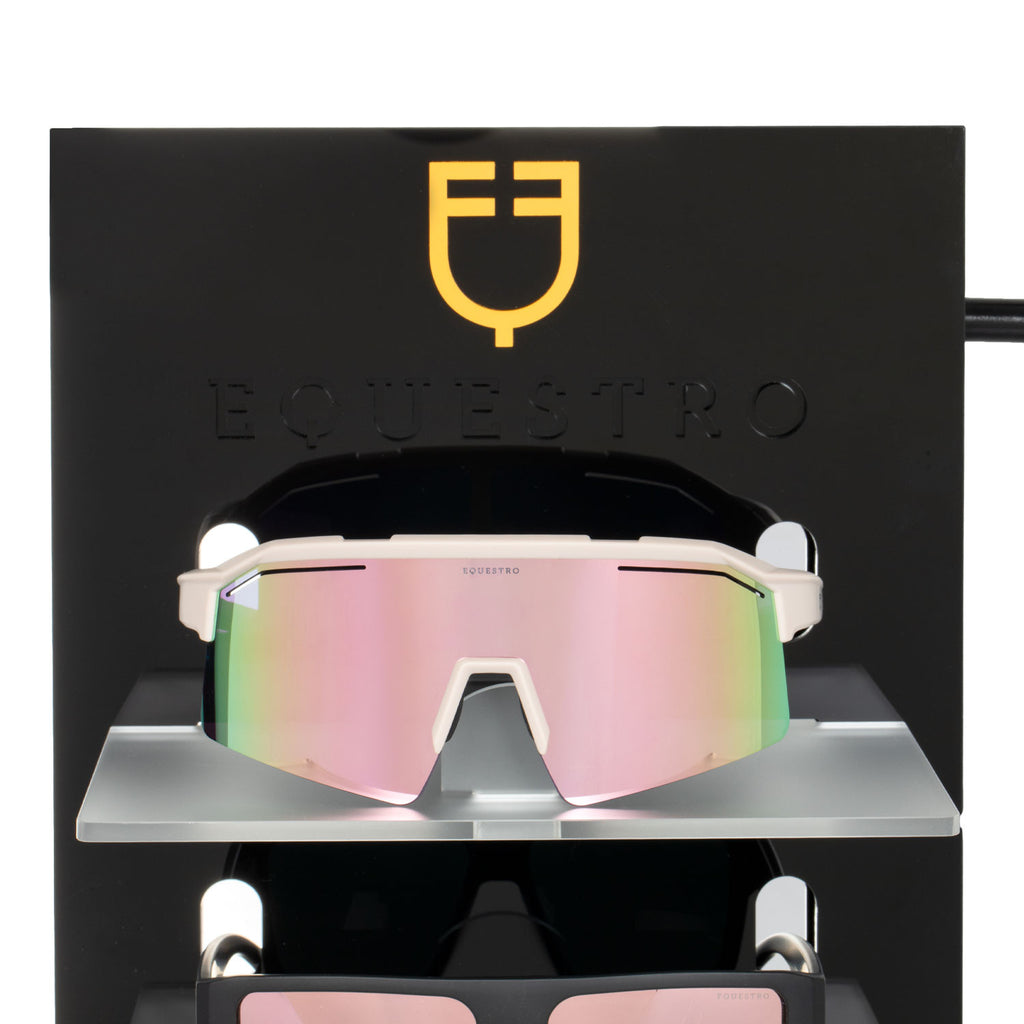 ACRYLIC SUNGLASSES HOLDER WITH LASER-CUT LOGO AND MIRROR