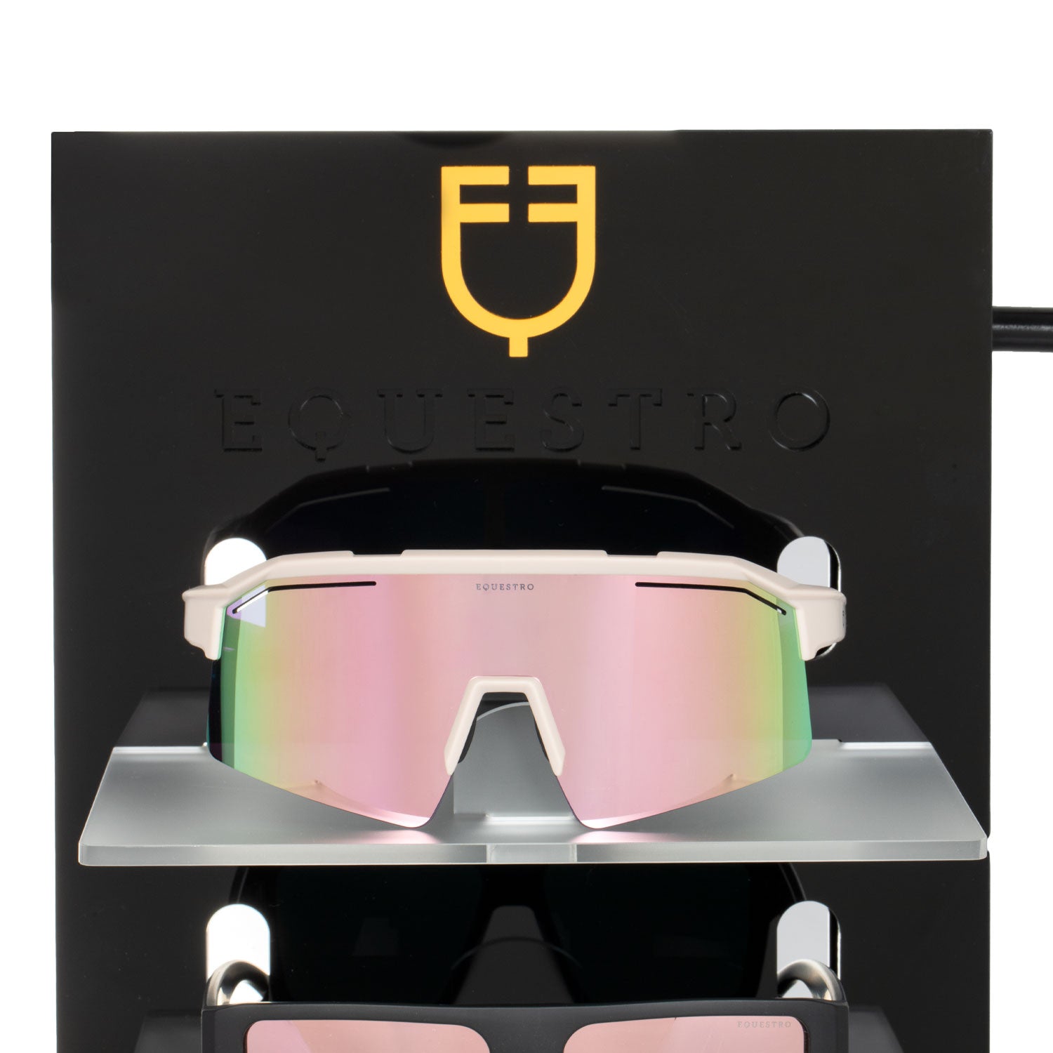 ACRYLIC SUNGLASSES HOLDER WITH LASER-CUT LOGO AND MIRROR