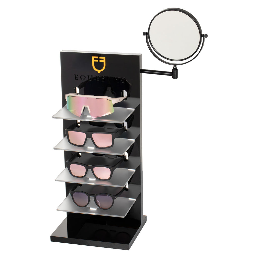 ACRYLIC SUNGLASSES HOLDER WITH LASER-CUT LOGO AND MIRROR