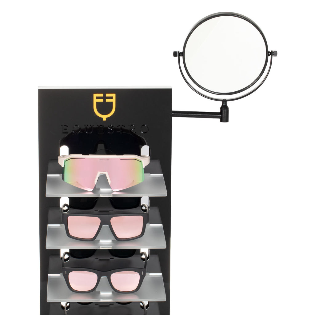 ACRYLIC SUNGLASSES HOLDER WITH LASER-CUT LOGO AND MIRROR