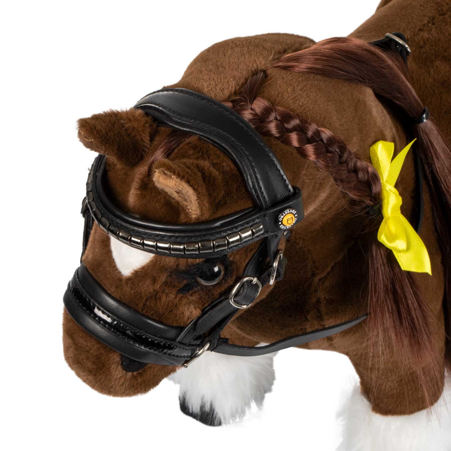 Leather bridle for toy horse with silver clinchers