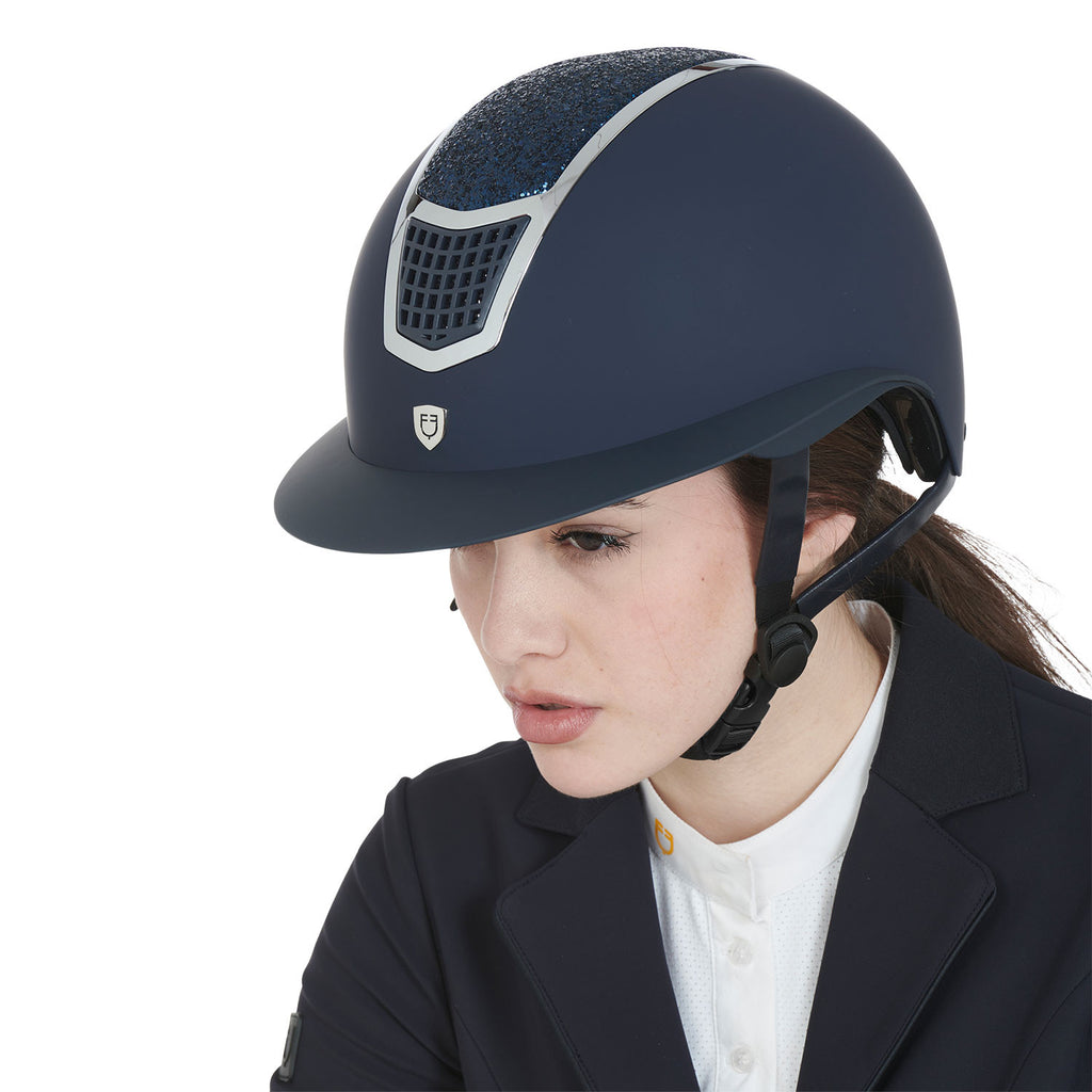 Helmet with rhinestones and wide visor