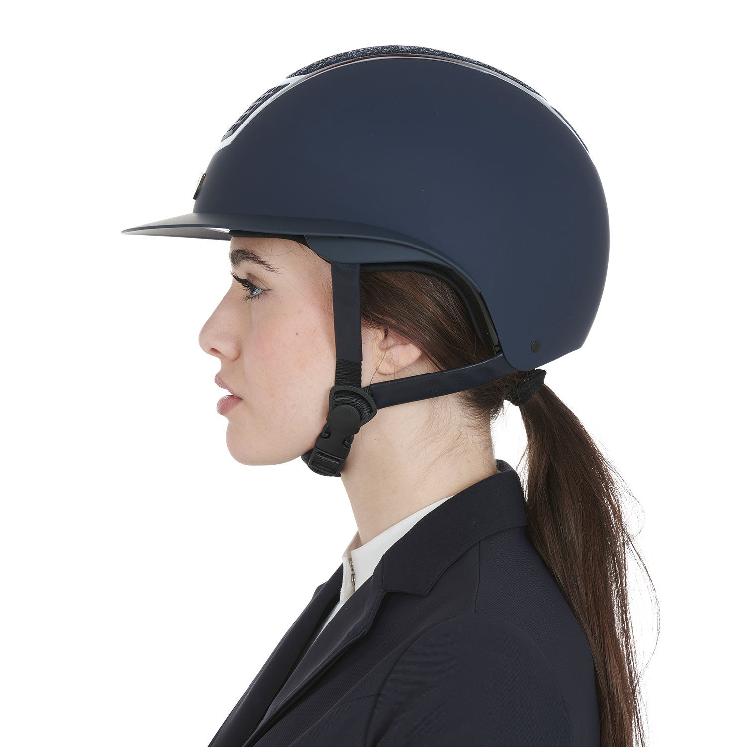 Helmet with rhinestones and wide visor