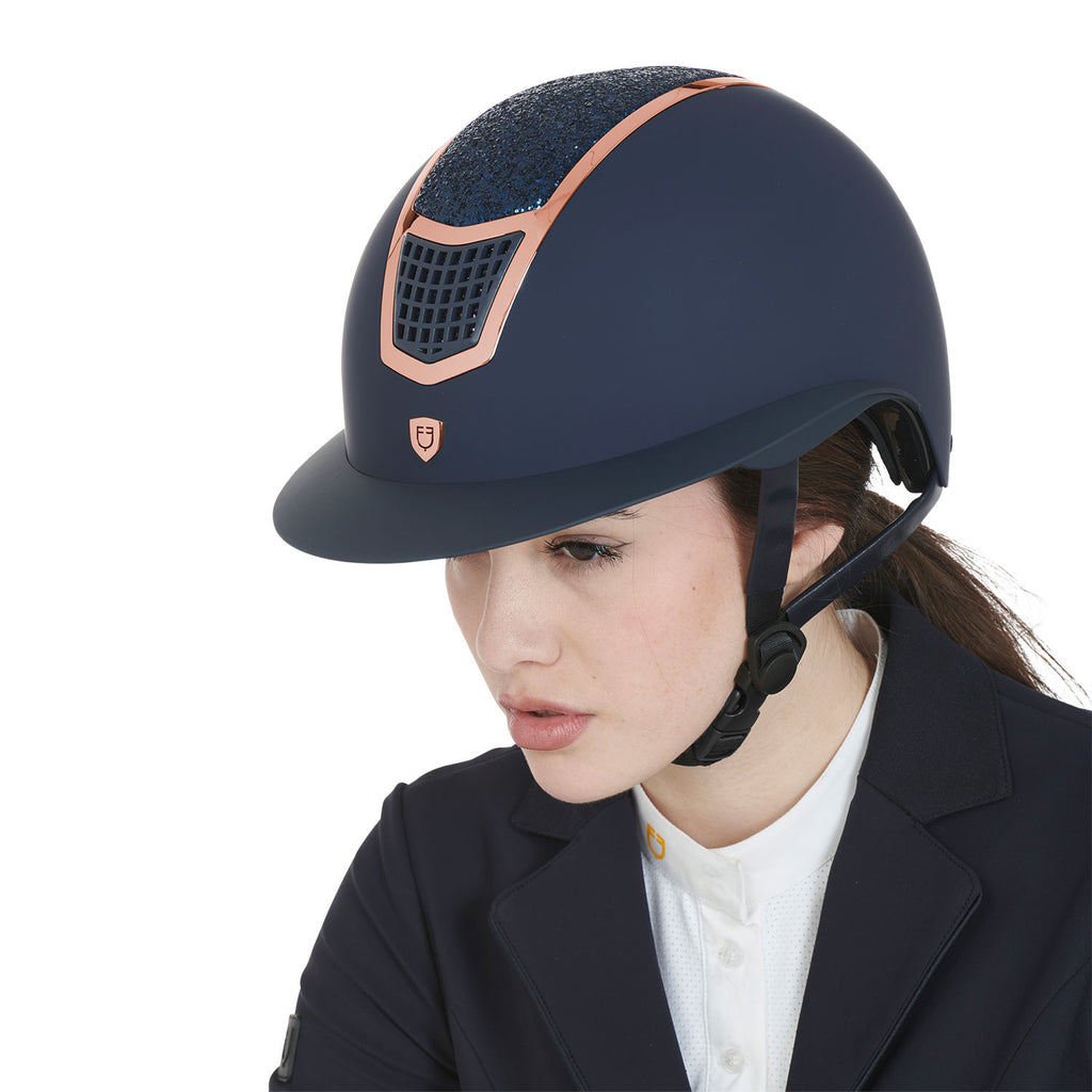 Helmet with rhinestones and wide visor homologation EN 1384-2023