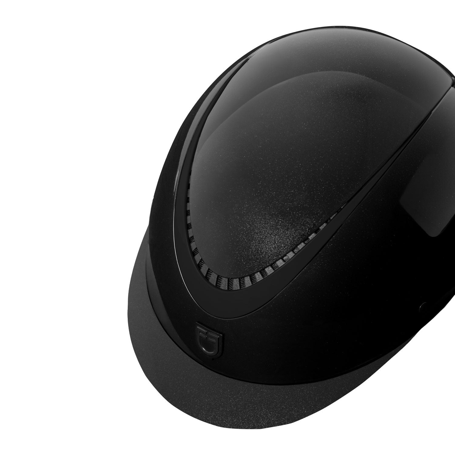 Glossy helmet with eco-leather strap and narrow visor homologation EN 1384-2023