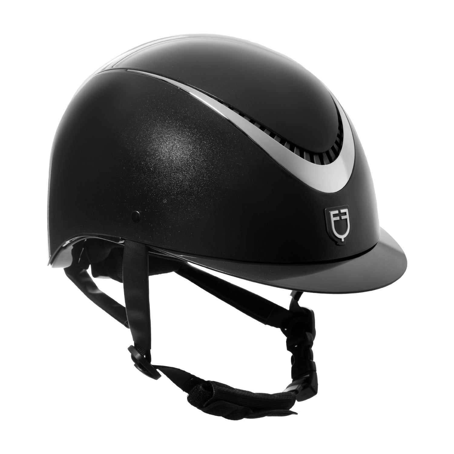 Equestro Glossy helmet with eco-leather strap and narrow visor homologation EN 1384-2023